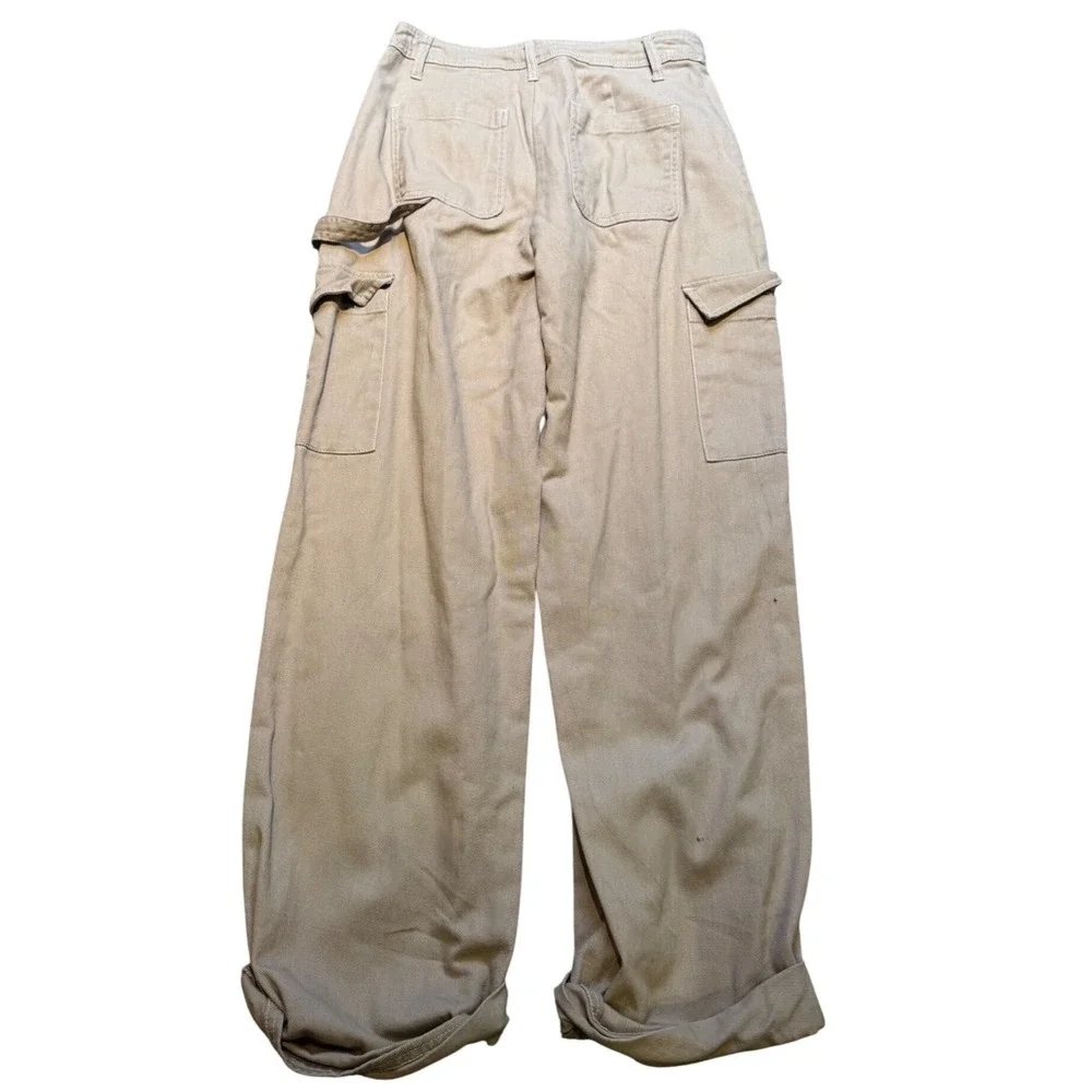 Sandy Liang x Target Tan Khaki Wide Leg Cargo Pants Women Size 4 Cotton Utility - Picture 6 of 11